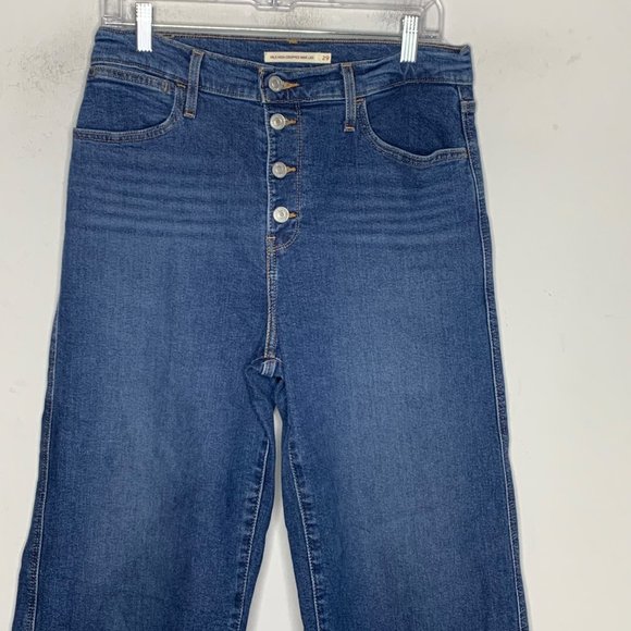Levis Mile High Cropped Wide Leg Jeans Size 29 Blue Denim Buttonfly - Picture 4 of 10